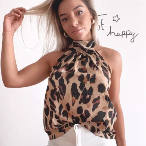 LEOPARD BACKLESS SLEEVELESS BLOUSE - Picture 2 of 5